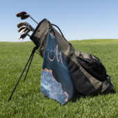 Chic Blue Roos Gold Agate Glitter Custom Monogram Golfhanddoek (Groen)