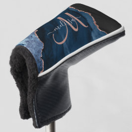 Chic Blue Roos Gold Agate Glitter Custom Monogram Golfheadcover
