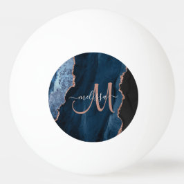 Chic Blue Roos Gold Agate Script Monogram aangepas Pingpongbal