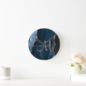 Chic Blue Roos Gold Agate Script Monogram aangepas Ronde Klok (Huis)