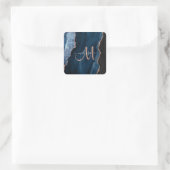 Chic Blue Roos Gold Agate Script Monogram aangepas Vierkante Sticker (Tas)