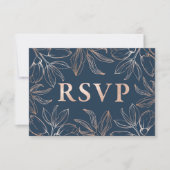 Chic Blue & Roos Gold Foliage RSVP QR code Trouwen (Voorkant)