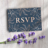 Chic Blue & Roos Gold Foliage RSVP QR code Trouwen