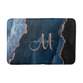 Chic Blue Roos Gold Glitter Agate Custom Monogram Badmat