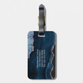 Chic Blue Roos Gold Glitter Agate Custom Monogram Bagagelabel (Achterkant verticaal)