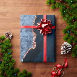 Chic Blue Roos Gold Glitter Agate Custom Monogram Cadeaupapier