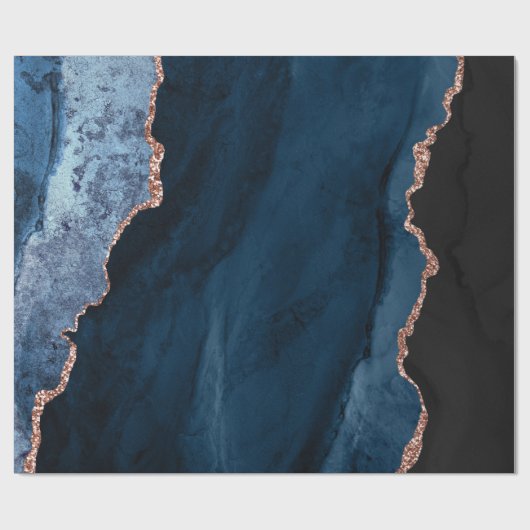 Chic Blue Roos Gold Glitter Agate Custom Monogram Cadeaupapier (Vlak)