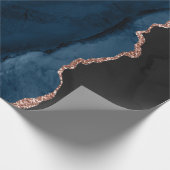 Chic Blue Roos Gold Glitter Agate Custom Monogram Cadeaupapier (Hoek)