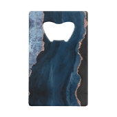 Chic Blue Roos Gold Glitter Agate Custom Monogram Creditkaart Flessenopener (Achterkant)