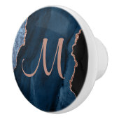 Chic Blue Roos Gold Glitter Agate Custom Monogram Keramische Knop (Rechts)