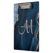 Chic Blue Roos Gold Glitter Agate Custom Monogram Klembord (Links)