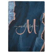 Chic Blue Roos Gold Glitter Agate Custom Monogram Klembord (Achterkant)