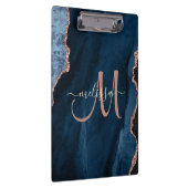Chic Blue Roos Gold Glitter Agate Custom Monogram Klembord (Rechts)