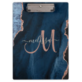 Chic Blue Roos Gold Glitter Agate Custom Monogram Klembord (Voorkant)