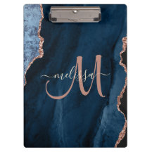 Chic Blue Roos Gold Glitter Agate Custom Monogram