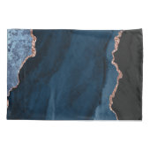 Chic Blue Roos Gold Glitter Agate Custom Monogram Kussensloop (Achterkant)