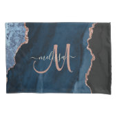 Chic Blue Roos Gold Glitter Agate Custom Monogram Kussensloop (Voorkant)