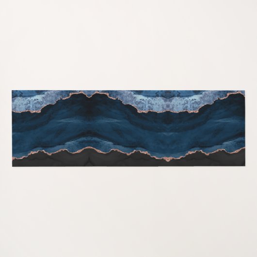 Chic Blue Roos Gold Glitter Agate Custom Monogram Yogamat (Achterkant (horizontaal))