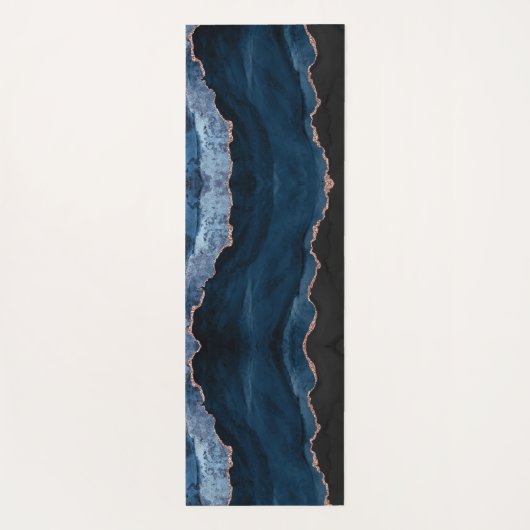 Chic Blue Roos Gold Glitter Agate Custom Monogram Yogamat (Achterkant)