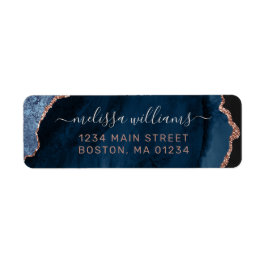 Chic Blue Roos Gold Glitter Agate Return-adres Etiket