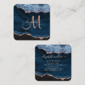 Chic Blue Roos Gold Glitter Agate Script Monogram Vierkante Visitekaartje (Voorkant / Achterkant)