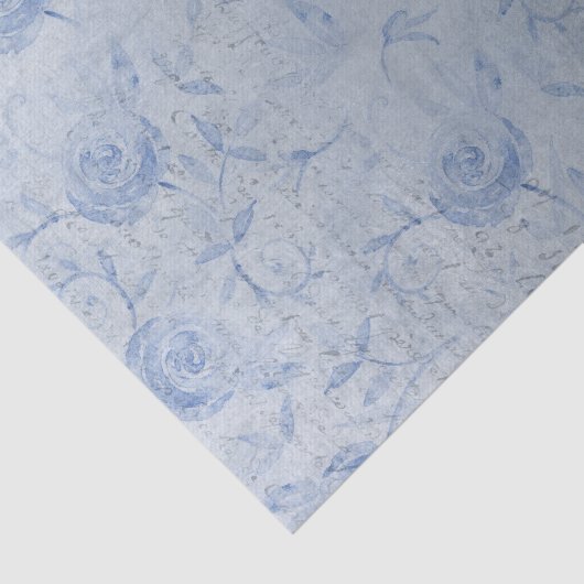 Chic Blue Roses Bloem Zilveren Glans Tissuepapier (Detail)