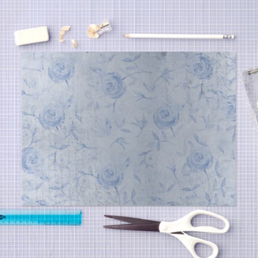Chic Blue Roses Bloem Zilveren Glans Tissuepapier (Craft)