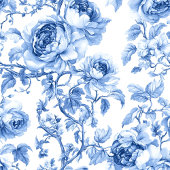 Chic Blue Roses Toile Floral Pattern Style Table  Lange Tafelloper