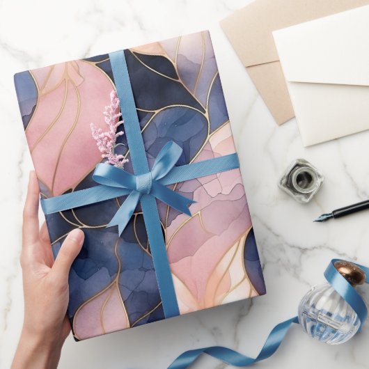 Chic Blue Roze Abstracte Verjaardag Cadeaupapier (Geschenken)