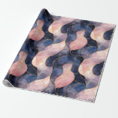 Chic Blue Roze Abstracte Verjaardag Cadeaupapier (Uitgerold)