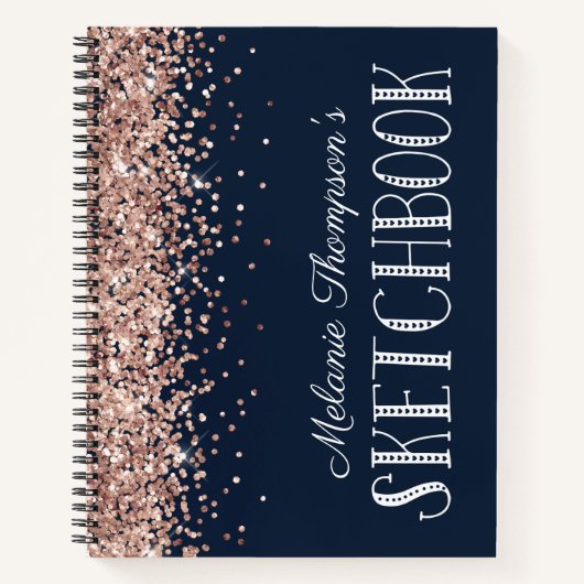 Chic Blue Roze Glitter Custom Name Sketchbook Notitieboek (Voorkant)