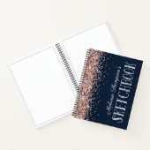Chic Blue Roze Glitter Custom Name Sketchbook Notitieboek (Binnen)