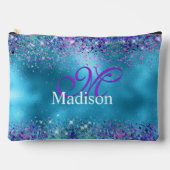 Chic Blue roze irdescent glitter monogram Etui (Voorkant)