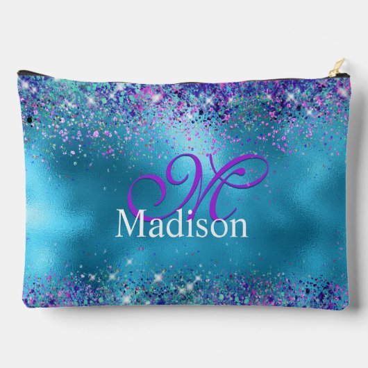 Chic Blue roze irdescent glitter monogram Etui (Achterkant)