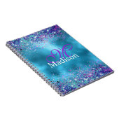 Chic Blue roze irdescent glitter monogram Notitieboek (Rechterzijde)