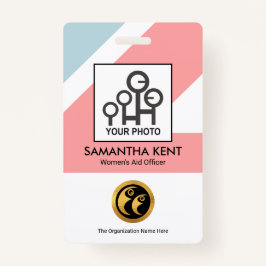 Chic Blue Roze Retangs Medical Fotosjabloon Badge