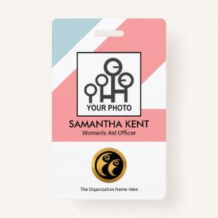 Chic Blue Roze Retangs Medical Fotosjabloon Badge