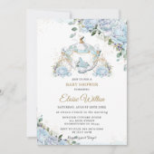 Chic Blue Rozen Princess Carriage Baby shower Kaart (Voorkant)