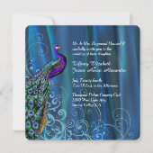 Chic Blue Satin en Peacock Wedding Invitation Kaart (Voorkant)