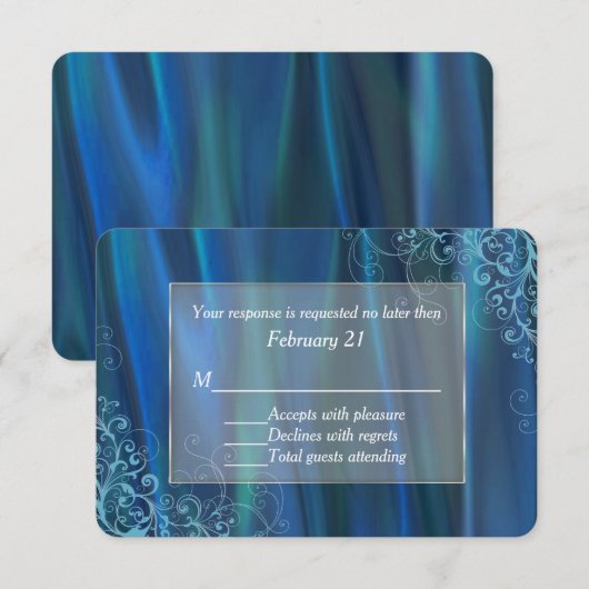 Chic Blue Satin Weddenschap RSVP Kaartje (Voorkant / Achterkant)