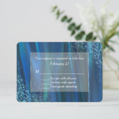 Chic Blue Satin Weddenschap RSVP Kaartje (Staand voorkant)