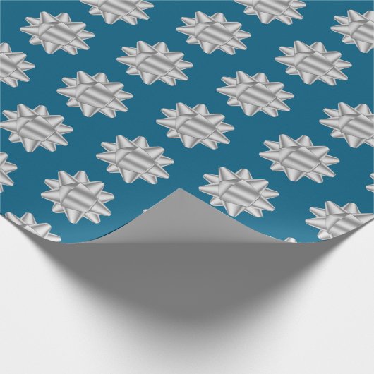 Chic Blue Silver Bows Glitter Kerstmis Cadeaupapier (Hoek)