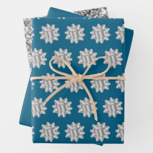 Chic Blue Silver Bows Glitter Kerstmis Inpakpapier Vel