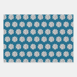 Chic Blue Silver Bows Glitter Kerstmis Inpakpapier Vel