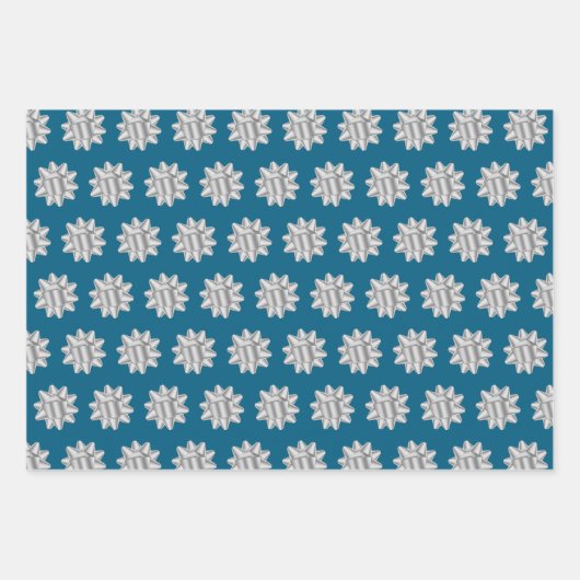 Chic Blue Silver Bows Glitter Kerstmis Inpakpapier Vel (Voorkant)