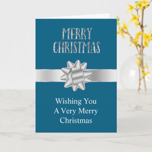 Chic Blue Silver Bows Glitter Kerstmis Kaart (Gele Bloem)