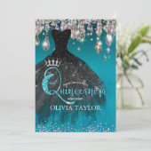 Chic Blue Silver druipt Quinceanera Kaart (Staand voorkant)