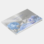 Chic Blue Silver Floral  Wedding Gastenboek (Hoek)