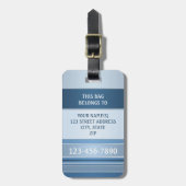 Chic Blue Silver Metallic Stripe Bagagelabel (Voorkant verticaal)