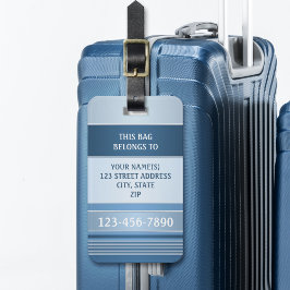 Chic Blue Silver Metallic Stripe Bagagelabel